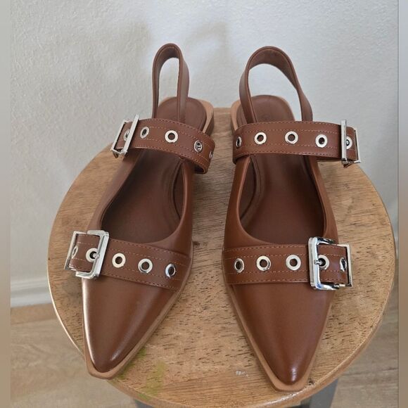 Quince Italian Leather Bold Buckle Slingback Flat Size 8 - Picture 12 of 12